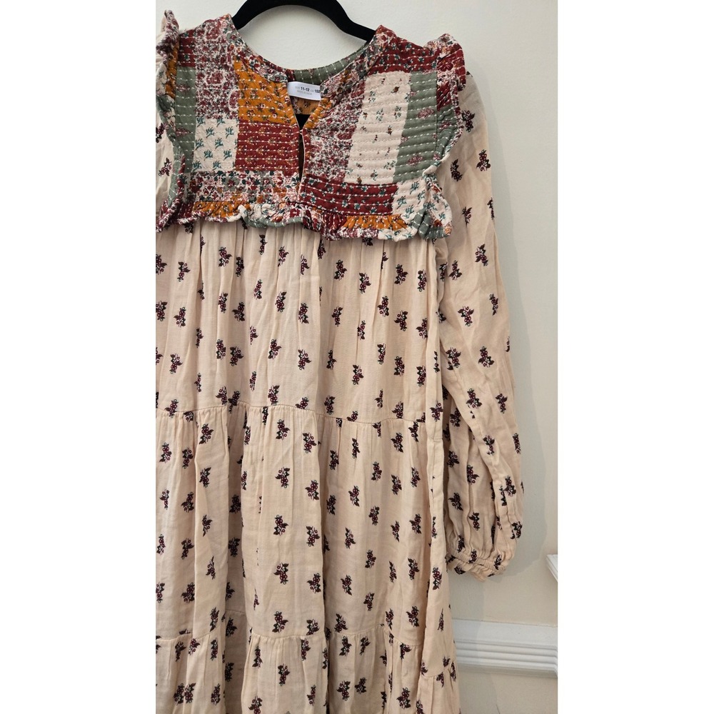 Zara Girls Floral Patchwork Tiered Dress Cream Boho Quilted Yoke Size11-12 152cm - Picture 2 of 7